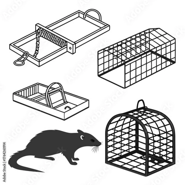Fototapeta Vector art of rat and different traps