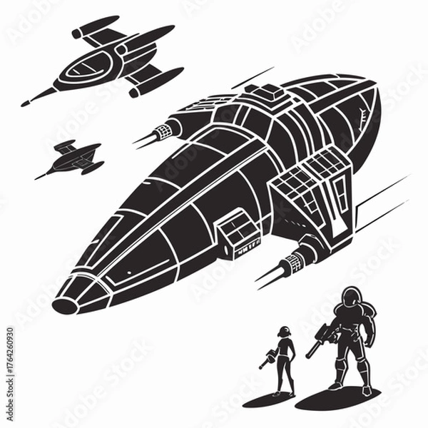 Fototapeta Vector art of spaceships on