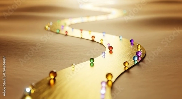 Obraz Abstract golden path with silhouettes of people moving forward towards light