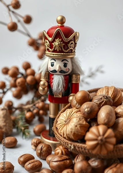Fototapeta Set of nuts and nutcrackerdry fruits on transparent background png nutcrackers holiday  decoration christmas toy festive merry celebration