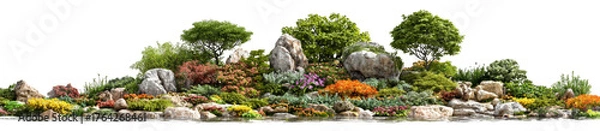 Fototapeta Landscape design with varied plants and rocks