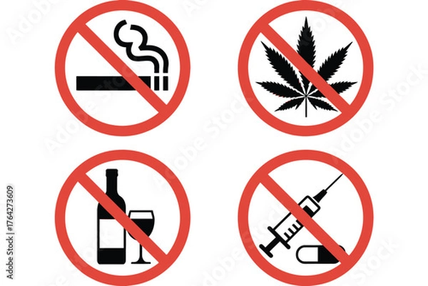Fototapeta Vector art of no smoking, alcohol, drugs, and marijuana signs