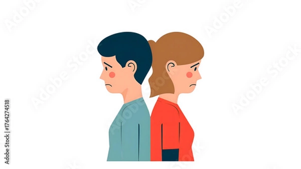 Obraz 背中合わせで困っている男女のイラスト