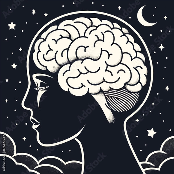 Fototapeta Mental Health Awareness with Brain and Calm Mind Illustration