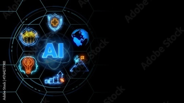 Fototapeta AI integration icons, representing artificial intelligence, machine learning, and the integration of technology in business and daily life