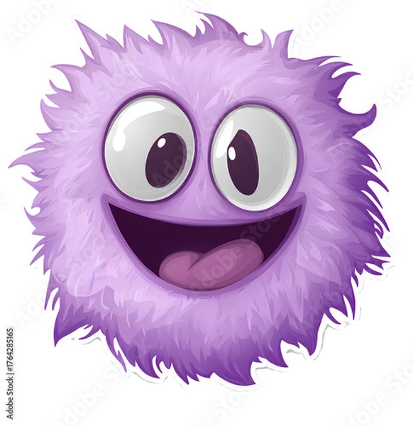 Obraz Lilac Fuzzy Monster Sticker with Goofy Smile Illustration on Transparent Backdrop