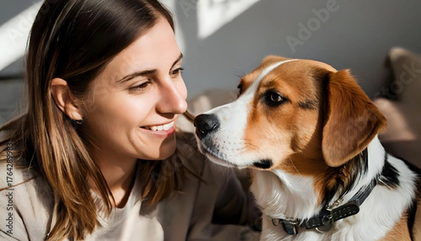 Fototapeta Random photo effects: An owner and their pet, best friends. Capturing the essence of the moment..