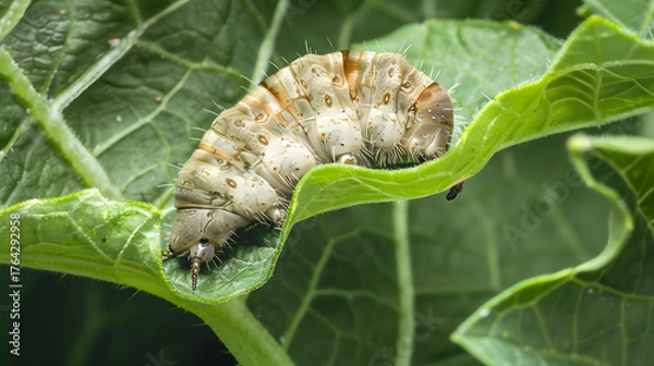 Obraz Caterpillar on green leaf