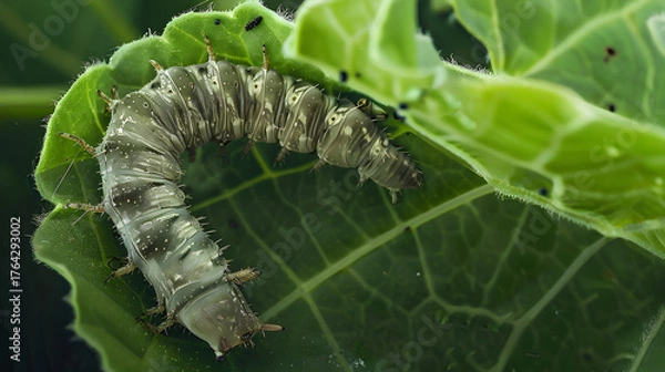 Obraz Caterpillar on Green Leaf