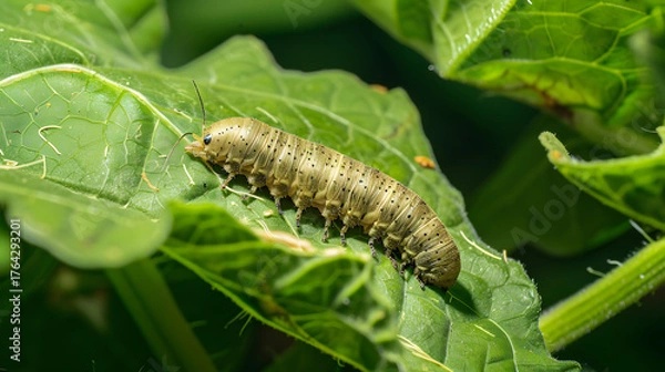 Obraz Caterpillar on green leaf