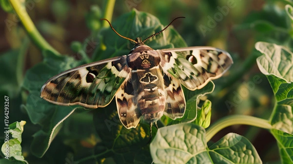 Obraz Moth on green leaf