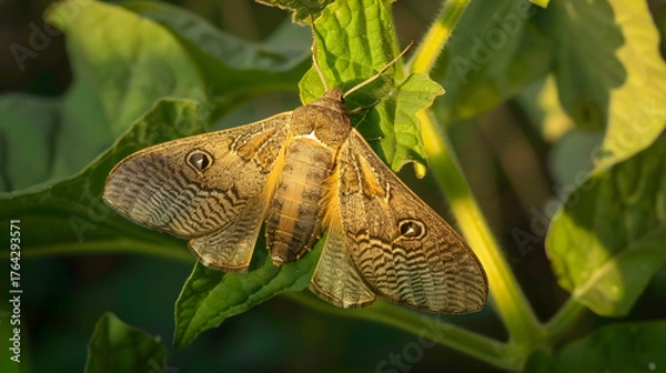 Obraz Moth resting on green leaf