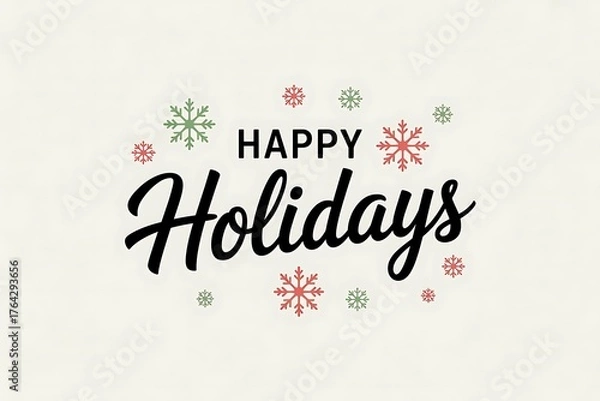 Fototapeta Happy holidays text with snowflakes isolated on white background