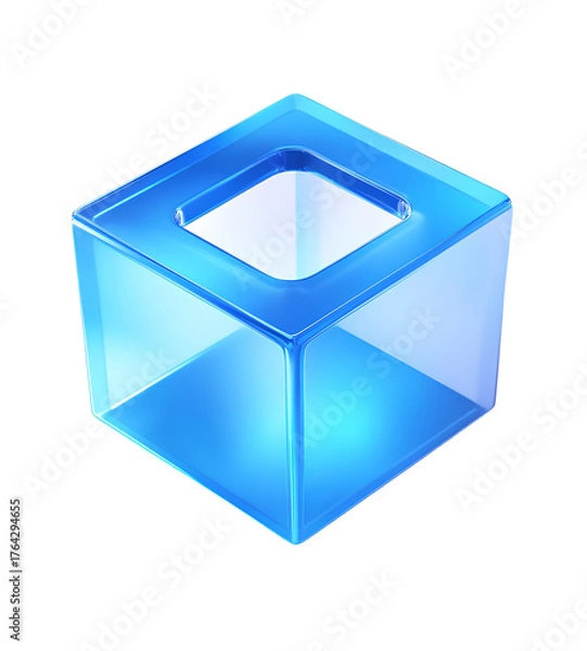 Obraz Translucent Blue Cube Abstract Design Smooth Glassy Surface Unique Geometry Style