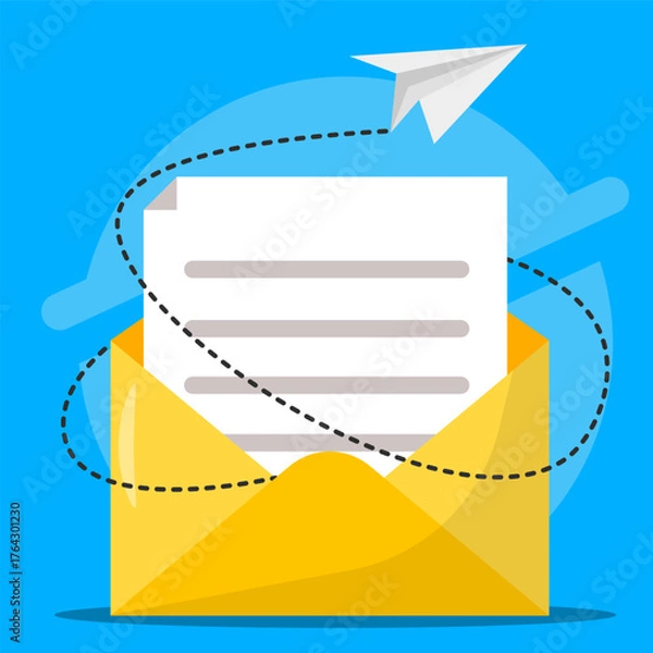 Fototapeta Mail for communication concept. New message orders. Minimal letter sending. Mail to send newsletters for promotions and product updates.