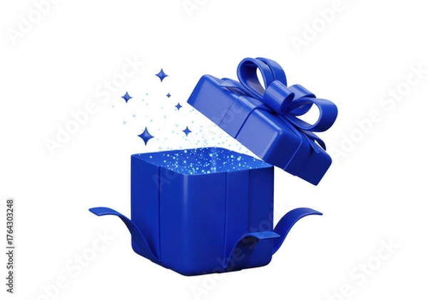 Fototapeta Blue gift box PNG isolated with ribbon and bow, surprise present for birthday or special occasion on transparent background