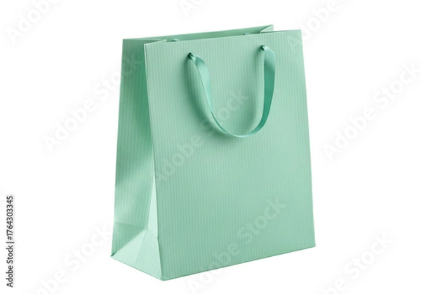 Fototapeta Mint green paper gift bag isolated, elegant shopping bag for presents and merchandise on a clean background