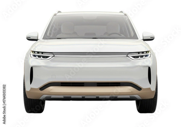 Fototapeta Modern white electric SUV car isolated, front view vehicle PNG for automotive design and advertising use