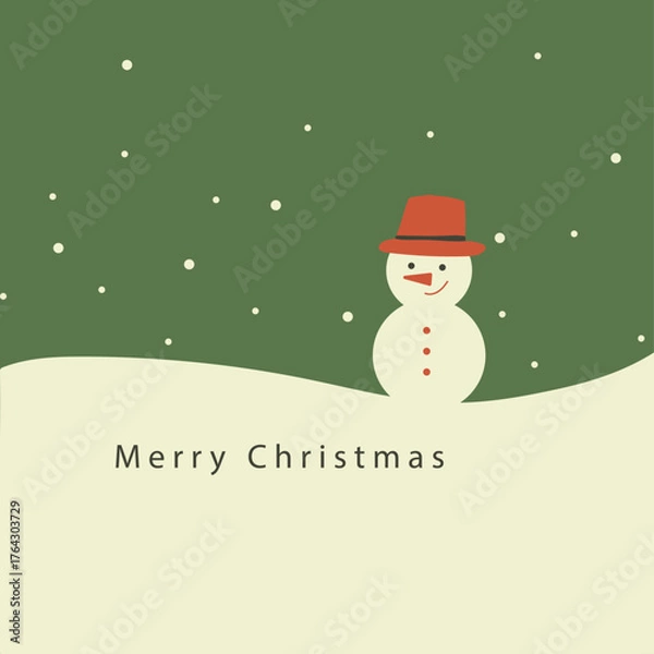 Fototapeta 【ほんわか手書き風】雪だるまと雪の結晶のクリスマス背景・壁紙イラスト