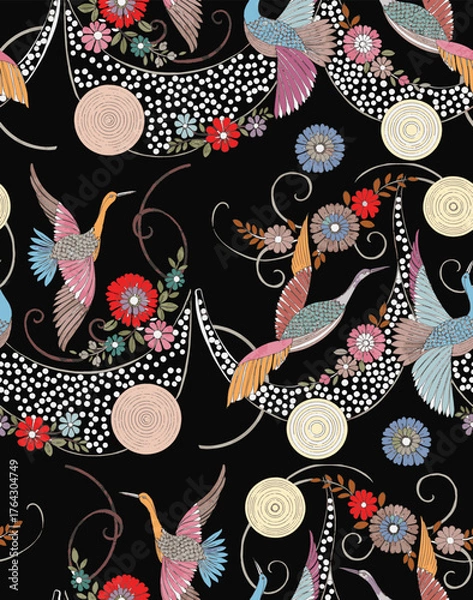 Fototapeta seamless flying birds pattern vector