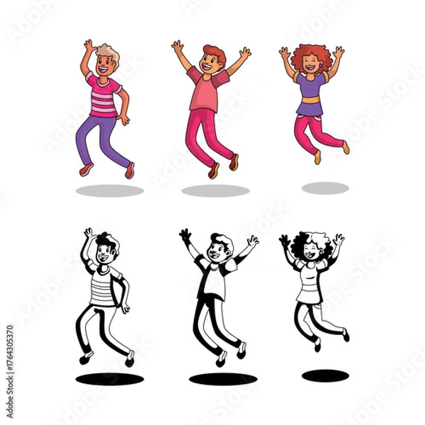Fototapeta Happy Kids Jumping Vector Ill...