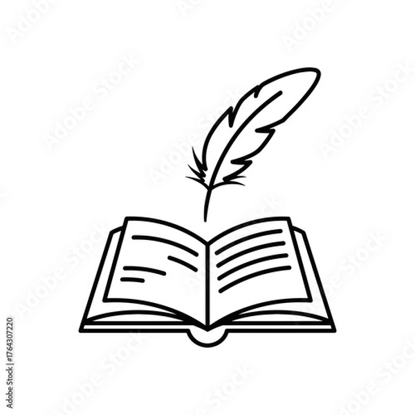 Fototapeta Open Book and Feather Pen Icon