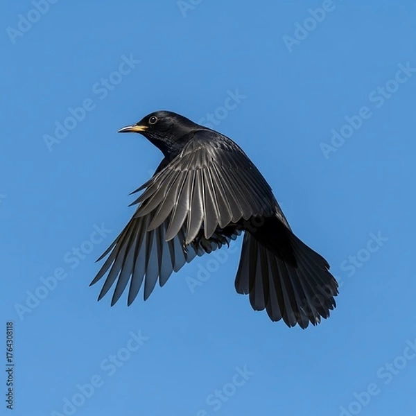Fototapeta Blackbird in Flight - A Study in Avian Grace and Freedom.