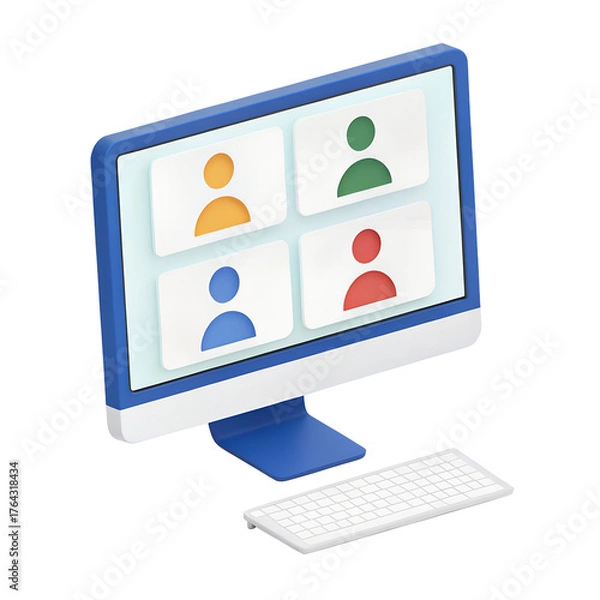 Obraz 3D collaboration tool icon, shared screen with multiple cursors, isolated on a transparent background