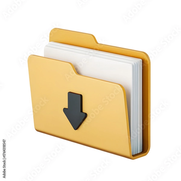Obraz 3D file download icon, folder with downward black arrow. isolated on a transparent background
