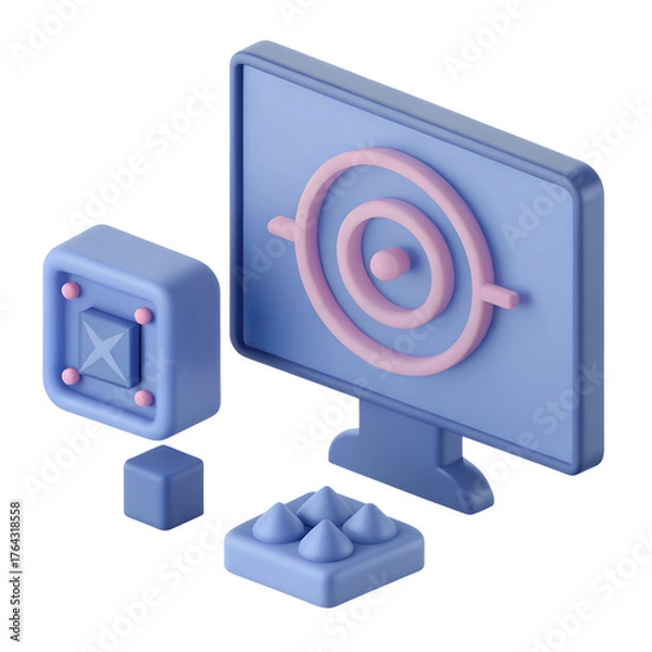 Obraz 3D focus mode icon, target with spotlight and timer