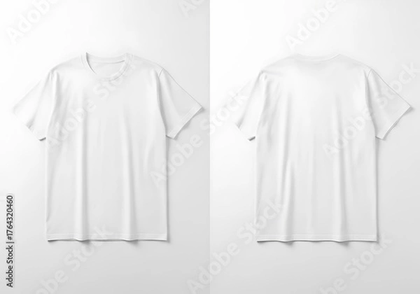 Fototapeta Two White T-Shirts on a White Background - Front and Back Views.