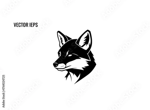 Fototapeta Black and white vector illustration of a fox head