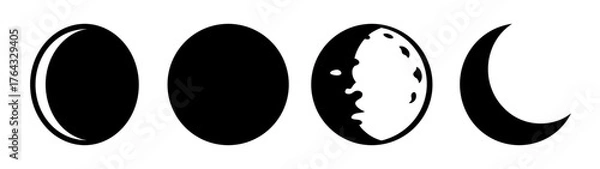 Fototapeta Four phases of the moon celestial body orbiting earth showing crescent gibbous full new phases