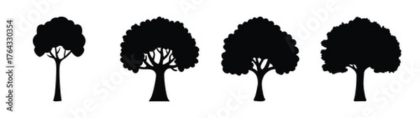 Fototapeta Four distinct black silhouette trees four unique natural woodland elements for graphic design
