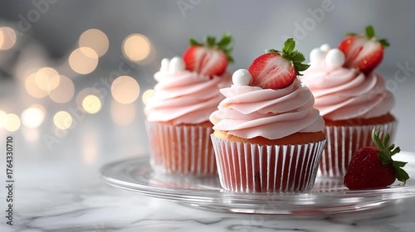 Fototapeta Pink Strawberry Cupcake Charm