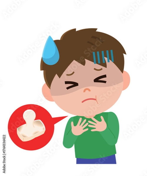 Obraz 餅で喉を詰まらせる男の子　イラスト