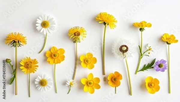 Fototapeta Floral Arrangement - A Minimalist Display of Yellow and White Flowers.