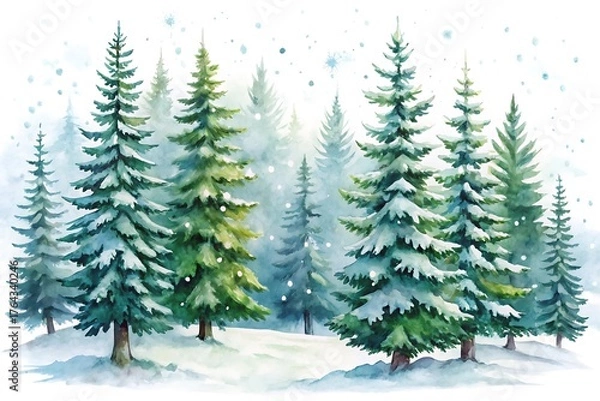 Fototapeta Painting of a forest with snow on the trees