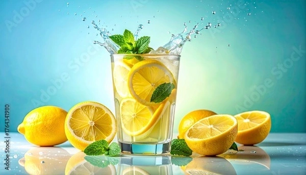 Obraz Refreshing Lemonade Splash - A Zesty Summer Drink with Fresh Lemons.