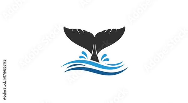 Fototapeta Minimalist Whale Tail and Blue Ocean Wave Vector Logo