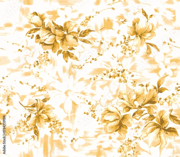 Fototapeta abstract seamless watercolor golden flowers Pattern. all over design with a texture background for textile printing.