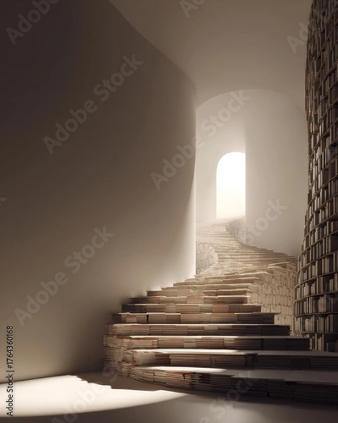 Obraz Staircase built from books leading toward bright light, symbolizing education, growth, and enlightenment.