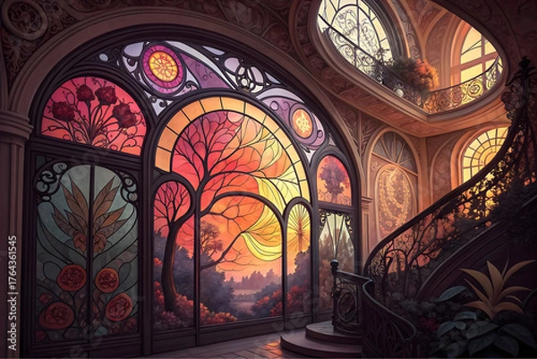 Fototapeta Colorful stained glass window. Abstract stained pane background. Art