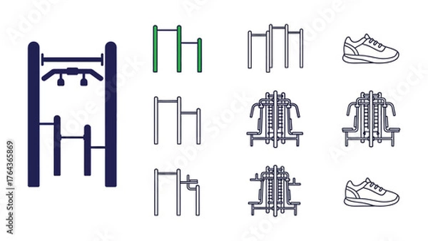 Fototapeta Fitness Equipment Icon Set: A comprehensive collection of fitness equipment, illustrated with minimalist lines. Capturing the essence of a healthy lifestyle