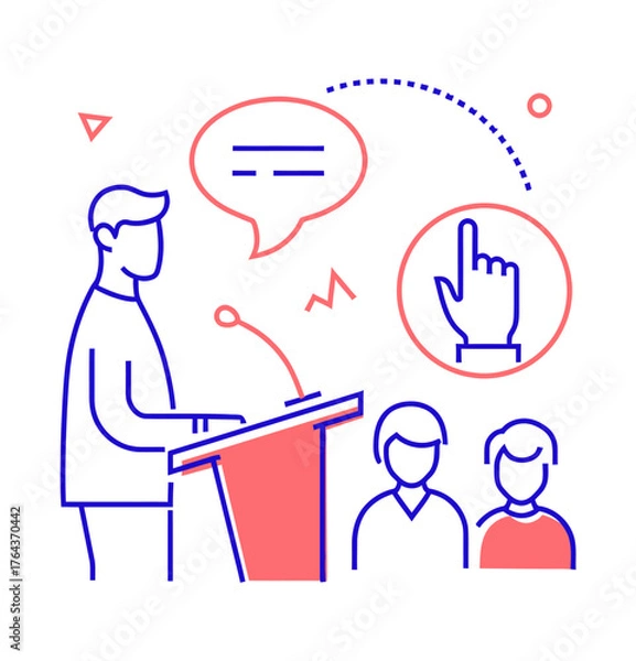 Fototapeta Design presentation speaker conference public speaking event seminar meeting keynote address speech podium audience verctor art illustration png