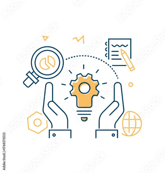 Fototapeta Design idea generation creative thinking innovation process problem solving solution development strategy research verctor art illustration png