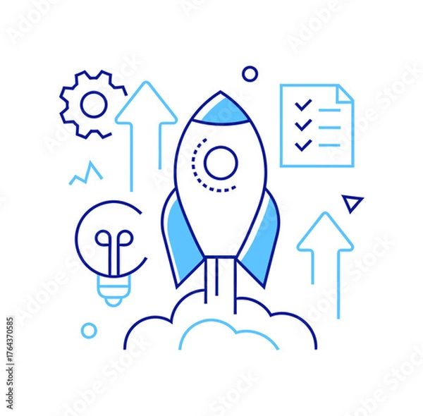 Fototapeta Design rocket launch startup business growth success idea innovation strategy development management vector art verctor art illustration png