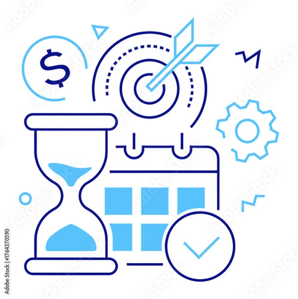 Fototapeta Design time management business strategy planning deadline project management productivity efficiency success goal verctor art illustration png
