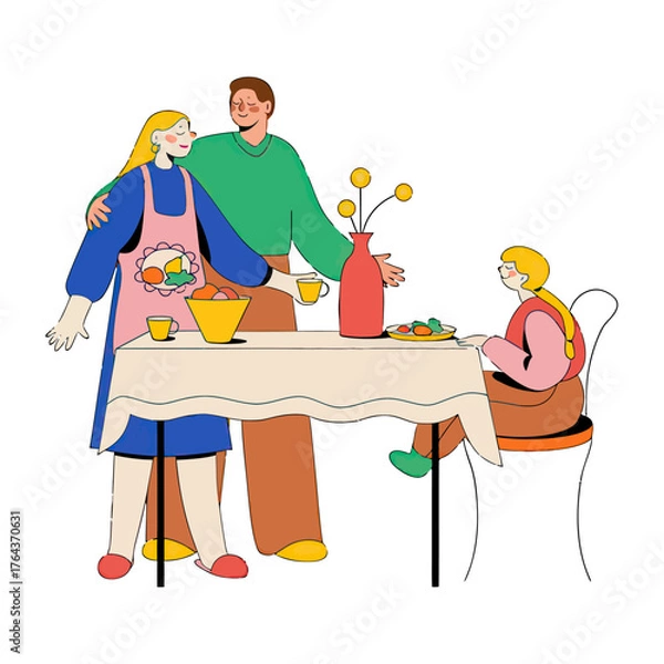 Fototapeta Design family dinner illustration vector art family time together meal celebration happy family vector design verctor art illustration png