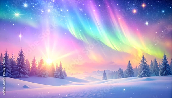 Obraz レインボーカラーのオーロラ